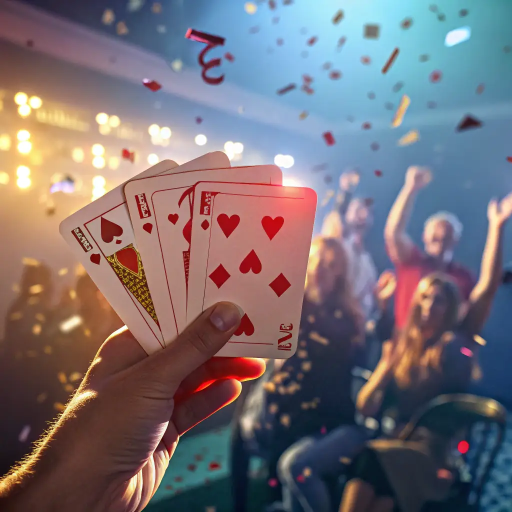 An image showcasing a winning hand in Poker21, emphasizing the cards that add up to 21. The image should be vibrant and engaging, capturing the excitement of winning in the game.